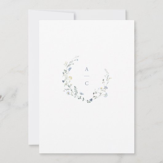 Dusty Blue Wildflower Rustic Boho Bruiloft monogra Kaart (Achterkant)