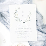 Dusty Blue Wildflower Rustic Boho Bruiloft monogra Kaart<br><div class="desc">Elegante delicate waterverf wildflower krans lijsten paar monogram,  met op maat uw eigen evenementgegevens. Pastel paletten van zacht geel,  gebroken wit,  salie groen,  stoffig blauw,  en botanisch groen,  eenvoudig en romantisch. Geweldige bloemenbruiloft uitnodigingen voor moderne rustieke bruiloft,  country tuin bruiloft en boho bruiloft in de lente en zomer.</div>