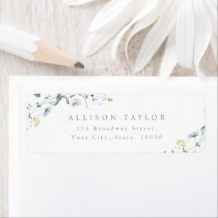 Dusty Blue Wildflower Rustic Boho Retouradres Etiket