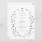 Dusty Blue Wildflower rustiek Boho Afstuderen Kaart (Voorkant / Achterkant)