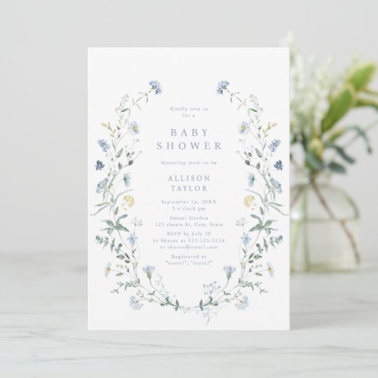 Dusty Blue Wildflower rustiek Boho Baby shower Kaart (Staand voorkant)
