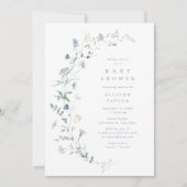 Dusty Blue Wildflower rustiek Boho Baby shower Kaart (Voorkant)