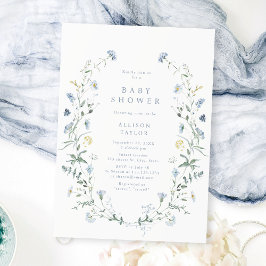 Dusty Blue Wildflower rustiek Boho Baby shower Kaart