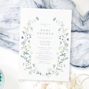 Dusty Blue Wildflower rustiek Boho Baby shower Kaart