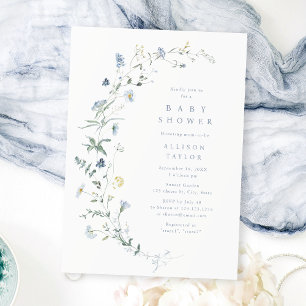 Dusty Blue Wildflower rustiek Boho Baby shower Kaart