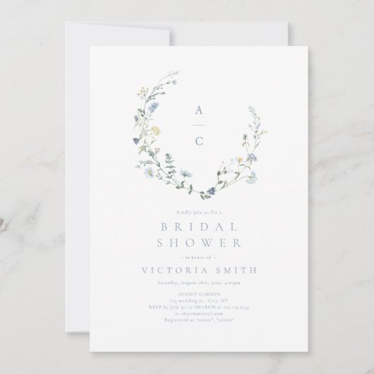 Dusty Blue Wildflower rustiek Boho Vrijgezellenfee Kaart (Voorkant)