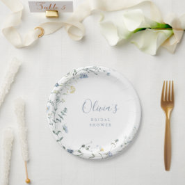 Dusty Blue Wildflower rustiek Boho Vrijgezellenfee Papieren Bordje