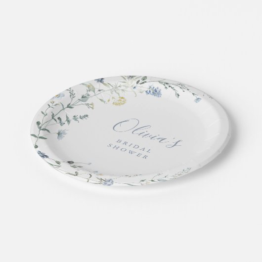 Dusty Blue Wildflower rustiek Boho Vrijgezellenfee Papieren Bordje (Gekanteld)