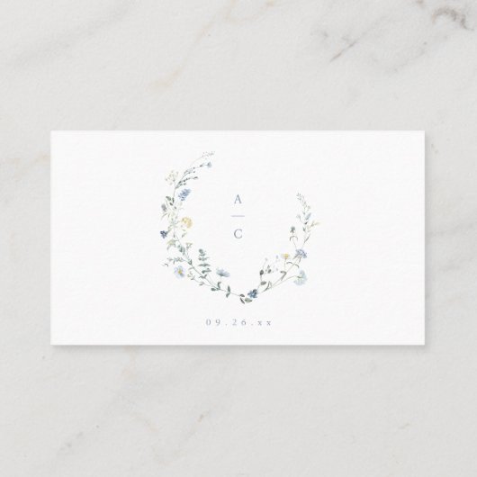 Dusty Blue Wildflower rustieke Boho bruiloft detai Plaatskaartje (Achterkant)