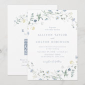 Dusty Blue Wildflower rustieke Boho bruiloft foto Kaart (Voorkant / Achterkant)