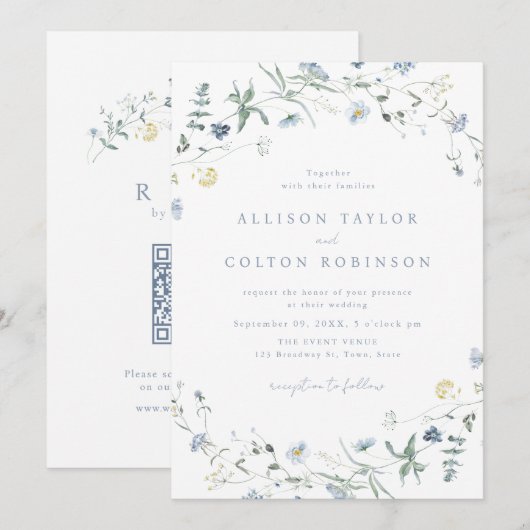 Dusty Blue Wildflower rustieke Boho bruiloft foto Kaart (Voorkant / Achterkant)