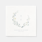 Dusty Blue Wildflower rustieke Boho bruiloft Monog Servet (Voorkant)