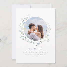 Dusty Blue Wildflower rustieke Boho koppels foto Save The Date