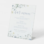 Dusty Blue Wildflower script rustieke Bar Menu Reclamebord Met Voetstuk (Voorkant)
