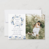 Dusty Blue Wildflower twee foto's Sla de datum op Kaart (Voorkant)