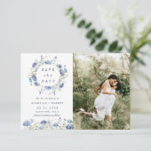 Dusty Blue Wildflower twee foto's Sla de datum op Kaart (Staand voorkant)