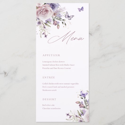Dusty Blue Wildflower | Vlinder Elegant menu (Voorkant)