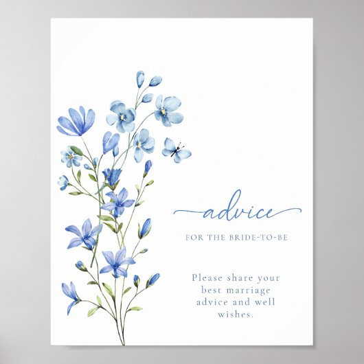 Dusty Blue Wildflower Vrijgezellenfeest adviesbord Poster (Voorkant)
