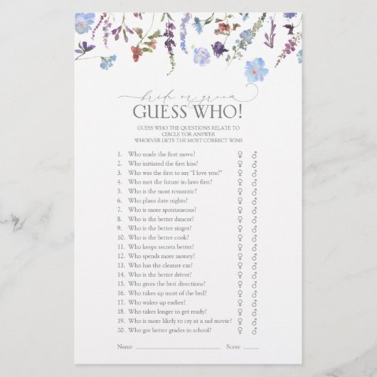 Dusty Blue Wildflower Vrijgezellenfeest Game (Voorkant)