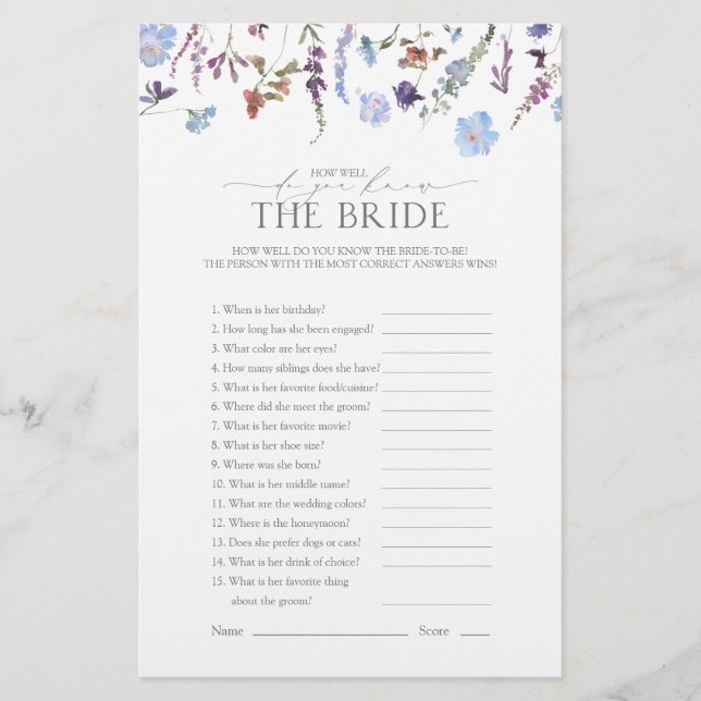 Dusty Blue Wildflower Vrijgezellenfeest Game (Voorkant)