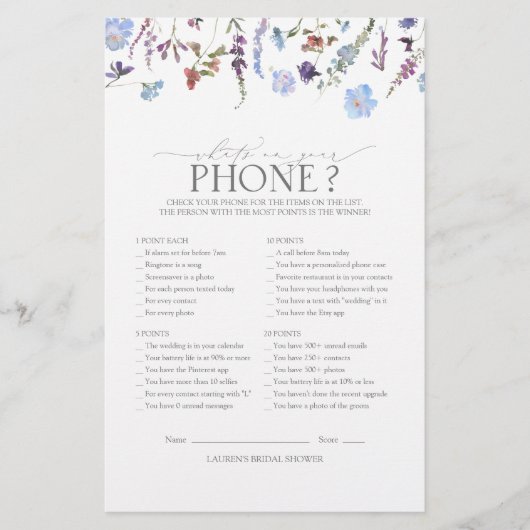 Dusty Blue Wildflower Vrijgezellenfeest Game (Voorkant)