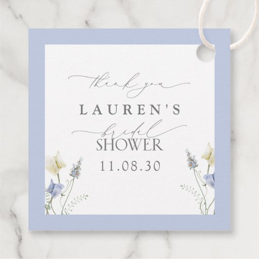 Dusty Blue Wildflower Vrijgezellenfeest Hartelijk  Bedankjes Labels (Achterkant)
