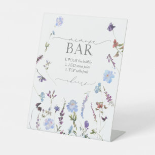 Dusty Blue Wildflower Vrijgezellenfeest Mimosa Bar Reclamebord Met Voetstuk
