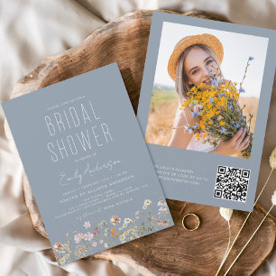 Dusty Blue Wildflower Vrijgezellenfeest QR Code Fo Flyer