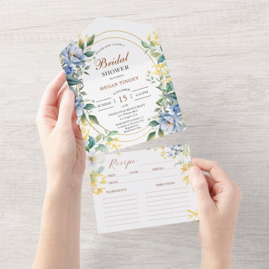 Dusty Blue Wildflower Vrijgezellenfeest Recipe All In One Uitnodiging (Afscheurbaar)