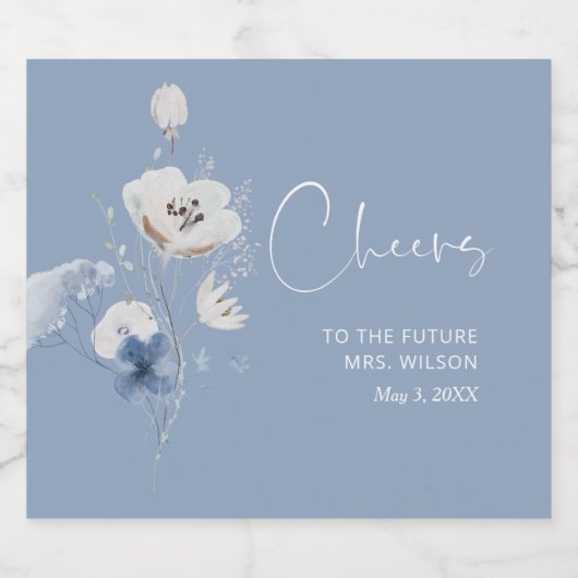 Dusty Blue Wildflower Vrijgezellenfeest Sparkling Wijnetiket (Enkel label)