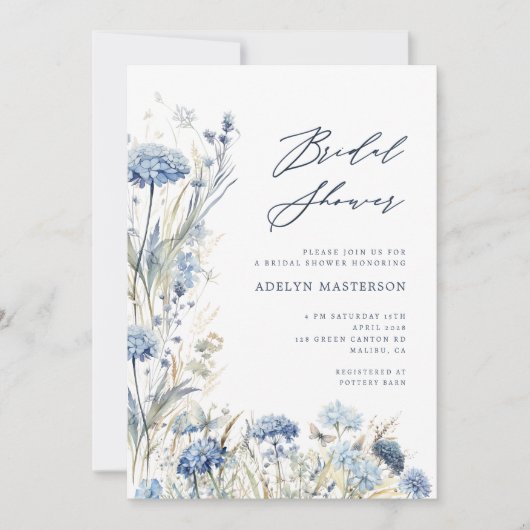 Dusty Blue Wildflower Vrijgezellenfeest Uitnodigen Kaart (Voorkant)