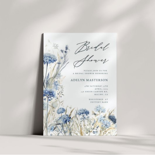 Dusty Blue Wildflower Vrijgezellenfeest Uitnodigen Kaart
