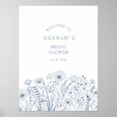 Dusty Blue Wildflower Vrijgezellenfeest Welkom Poster (Voorkant)