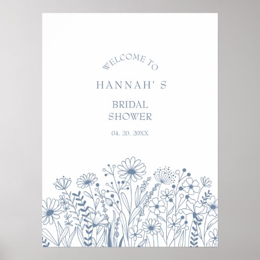 Dusty Blue Wildflower Vrijgezellenfeest Welkom Poster (Voorkant)