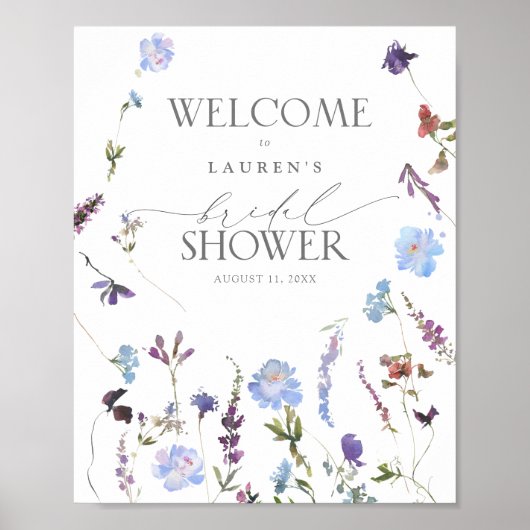 Dusty Blue Wildflower Vrijgezellenfeest Welkom Poster (Voorkant)