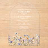 Dusty Blue Wildflower Waterverf Arch Wedding Acryl Uitnodigingen (Voorkant)