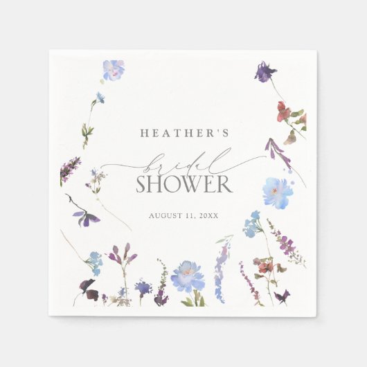 Dusty Blue Wildflower Waterverf Vrijgezellenfeest Servet (Voorkant)