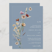 Dusty Blue Wildflower Weddenschap Kaart (Voorkant / Achterkant)