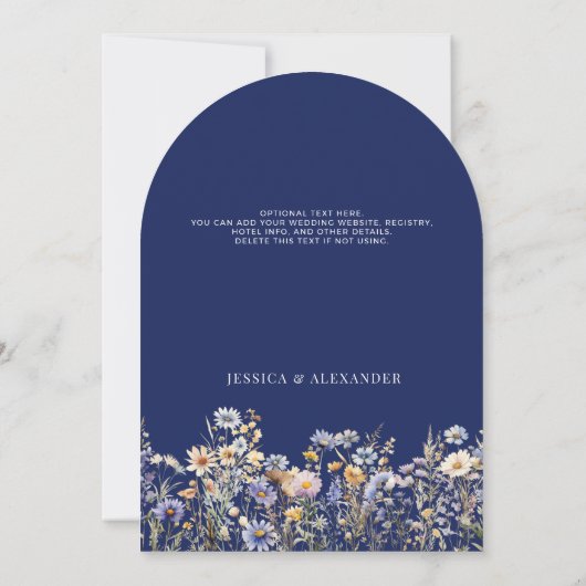 Dusty Blue Wildflower Wedding Arch Navy Save Date Kaart (Achterkant)