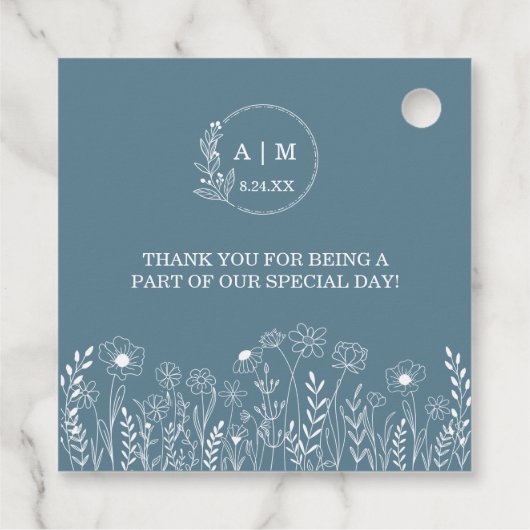 Dusty Blue Wildflower Wedding Bedankjes Labels (Achterkant)