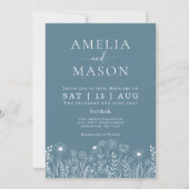Dusty Blue Wildflower Wedding Invitation Kaart (Voorkant)