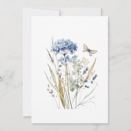 Dusty Blue Wildflower Wedding Invitation Kaart (Achterkant)