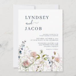 Dusty Blue Wildflower Wedding Invitation Kaart
