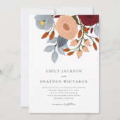Dusty Blue Wildflower Wedding Invitation Kaart (Voorkant)