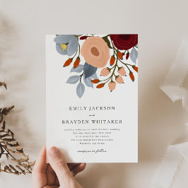 Dusty Blue Wildflower Wedding Invitation Kaart