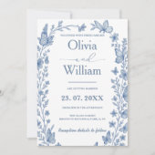 Dusty Blue Wildflower Wedding Kaart (Voorkant)