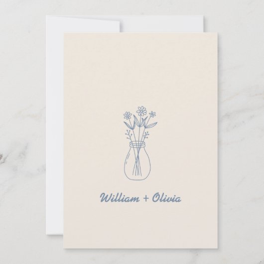 Dusty Blue Wildflower Wedding Kaart (Achterkant)