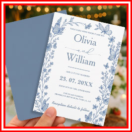 Dusty Blue Wildflower Wedding Kaart