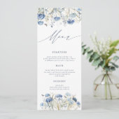 Dusty Blue Wildflower Wedding Menu Kaart (Staand voorkant)