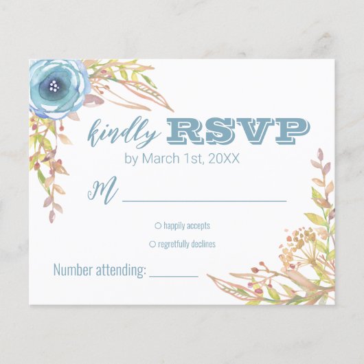 Dusty Blue Wildflower Wedding RSVP (Voorkant)